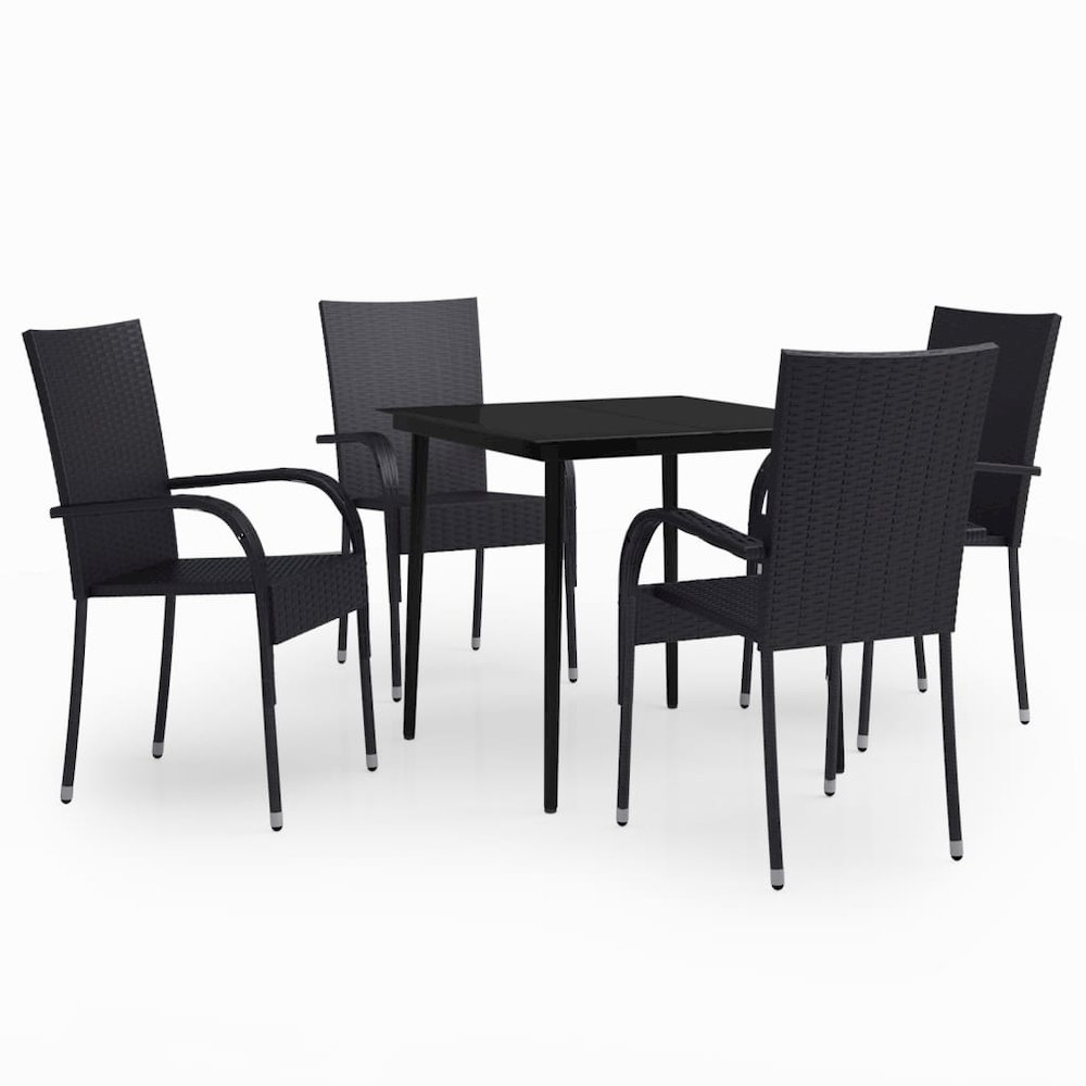 Garden Dining Set Black PE rattan, powder-coated steel, glass. Picture 2