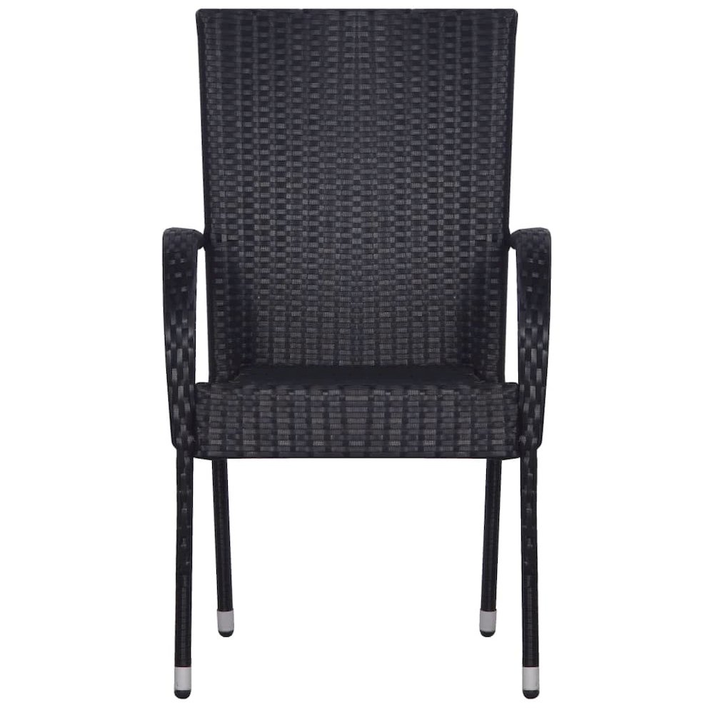 Garden Dining Set Black PE rattan, powder-coated steel, glass. Picture 6