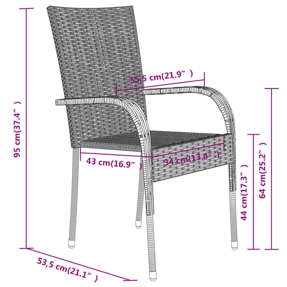 Garden Dining Set Black PE rattan, powder-coated steel, glass. Picture 9