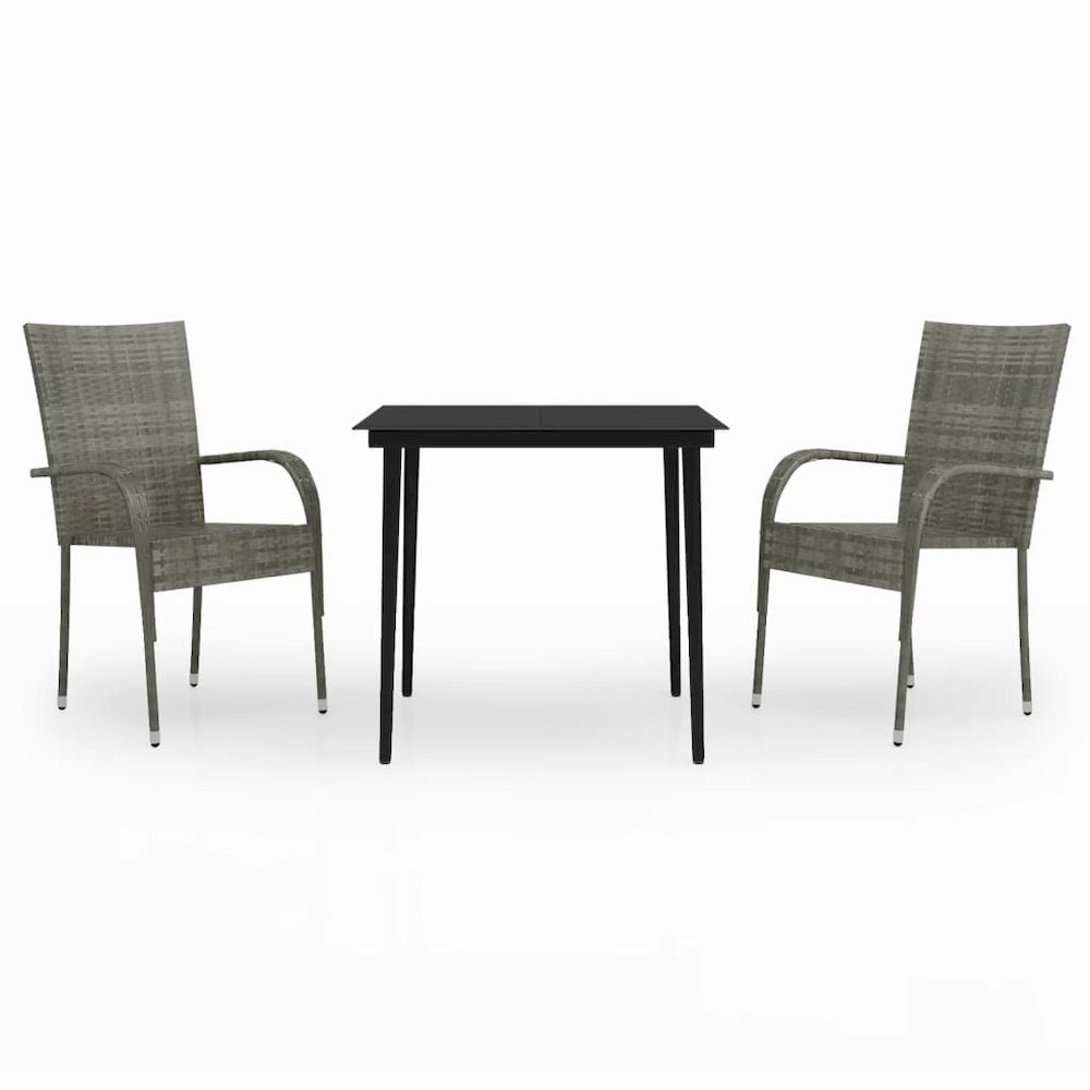 Garden Dining Set Gray and Black PE rattan Medium Durable. Picture 2