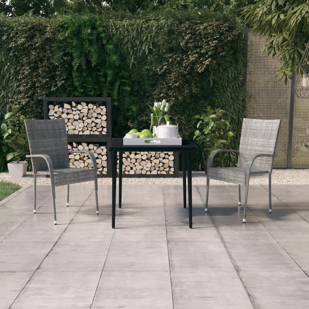 Garden Dining Set Gray and Black PE rattan Medium Durable. Picture 1