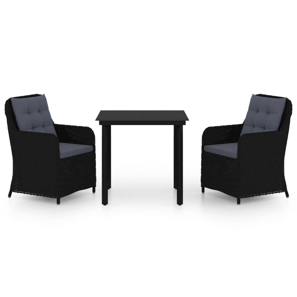 Garden Dining Set Black Powder-coated steel 3 Piece Set. Picture 2