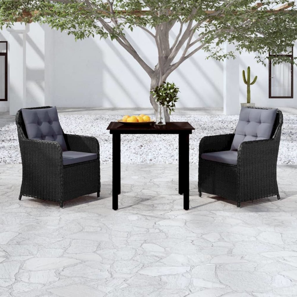 Garden Dining Set Black Powder-coated steel 3 Piece Set. Picture 1