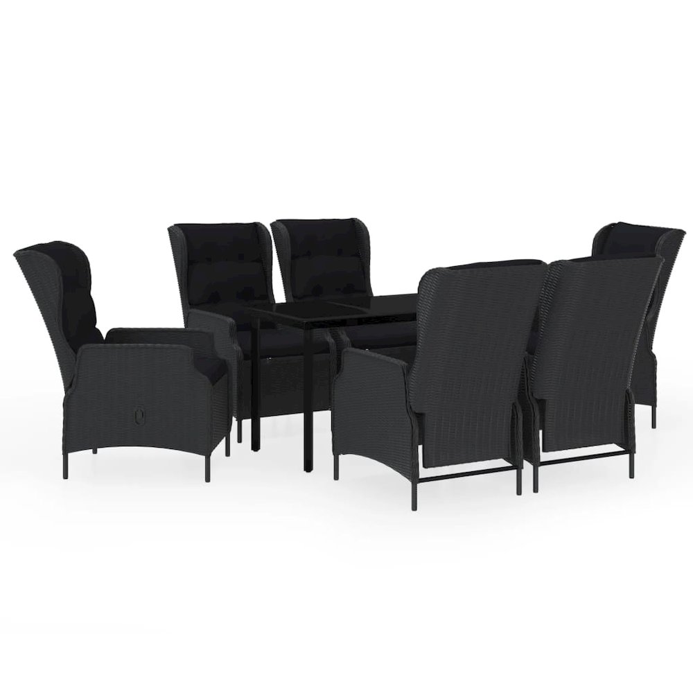 Garden Dining Set Dark grey, Black Steel frame, PE rattan, Glass top. Picture 2