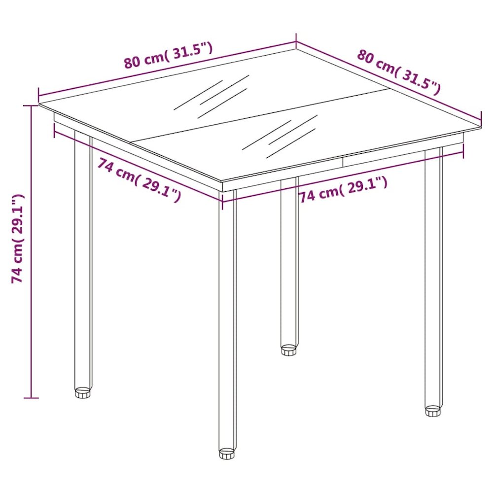 Garden Dining Set Brown PE Rattan, Powder-coated steel, Glass. Picture 8
