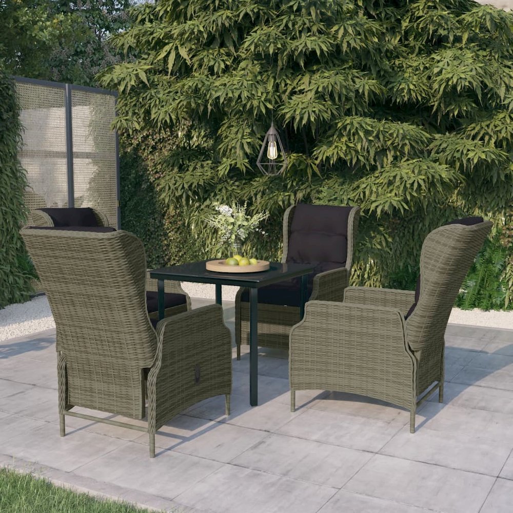 Garden Dining Set Brown PE Rattan, Powder-coated steel, Glass. Picture 1