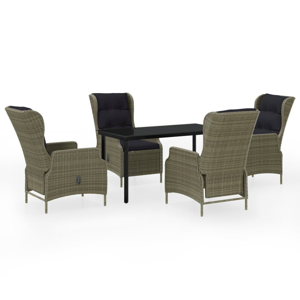 Garden Dining Set Chair: Brown, Cushions: Black, Table: Black. Picture 2