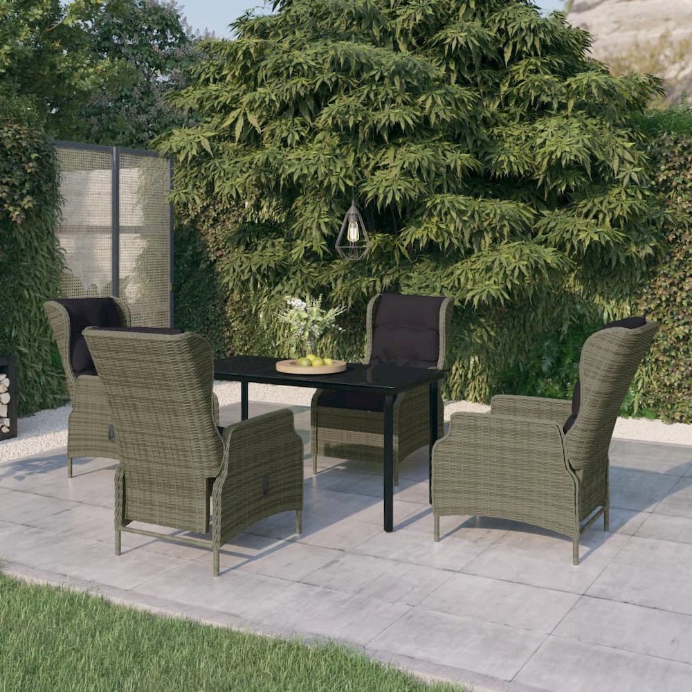 Garden Dining Set Chair: Brown, Cushions: Black, Table: Black. Picture 1