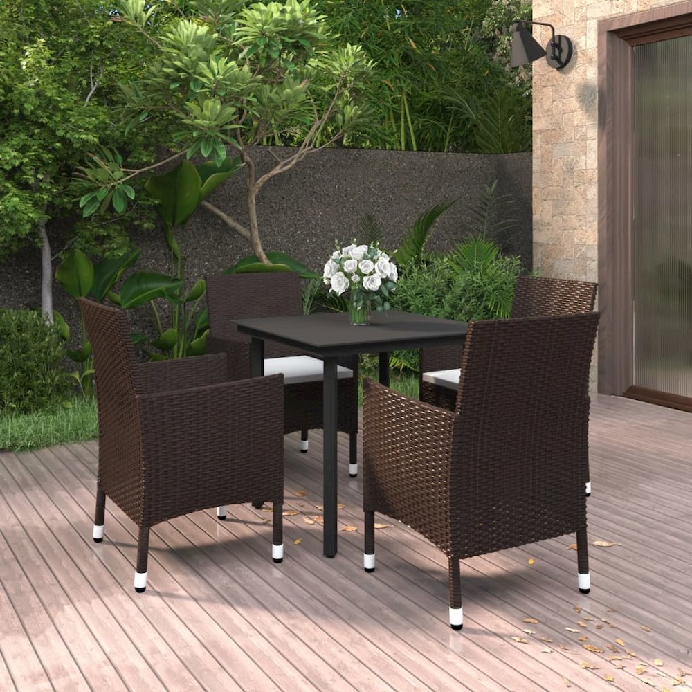 Garden Dining Set Brown PE rattan Medium Durable. Picture 1