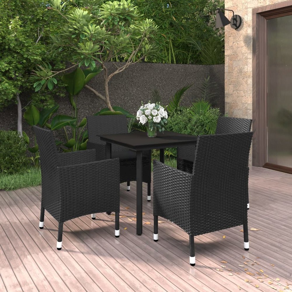 Garden Dining Set Black PE Rattan, Steel, Glass Standard Durable. Picture 1