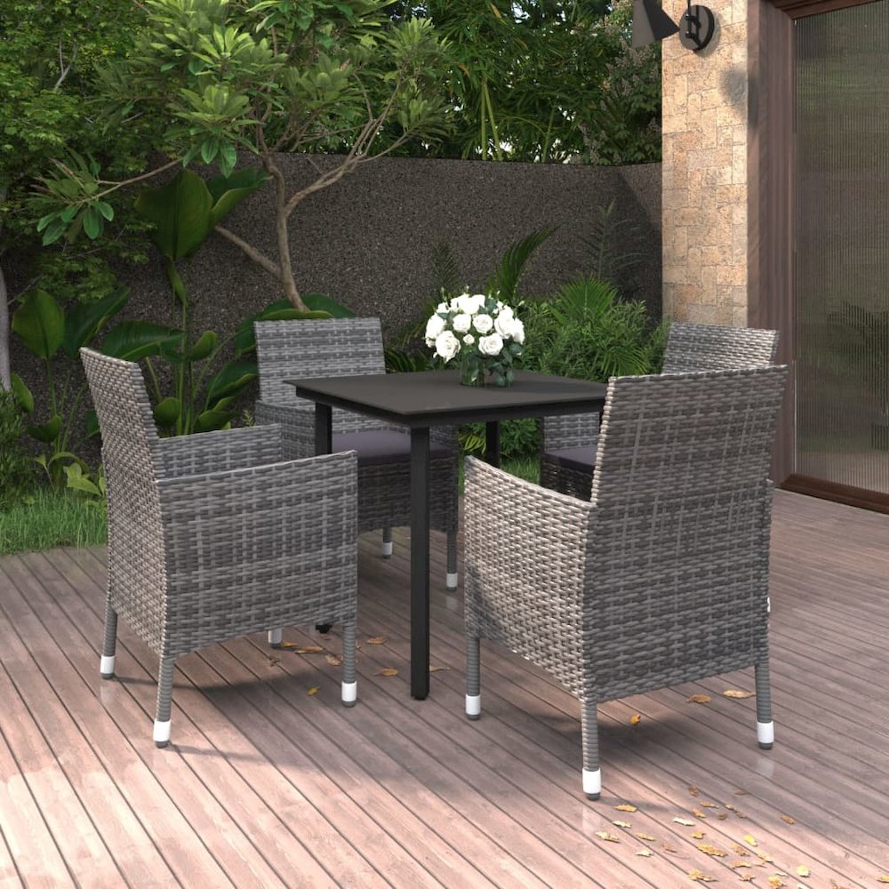 Garden Dining Set Grey PE rattan 5 Piece Durable. Picture 1