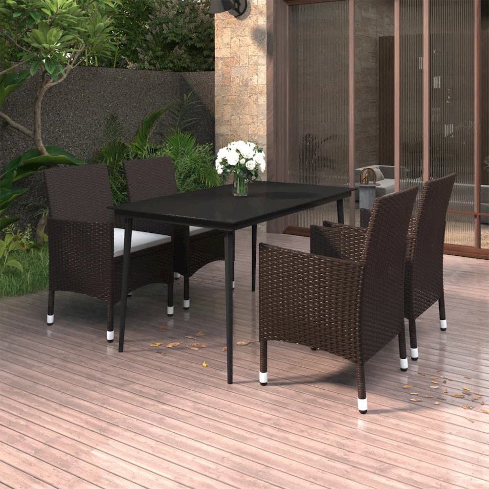 Garden Dining Set Brown PE rattan 5 Piece Set. Picture 1