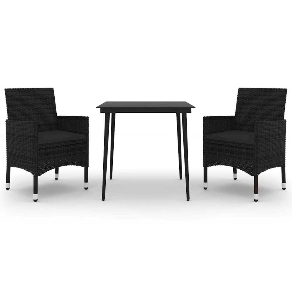 Garden Dining Set Black Poly Rattan, Steel, Glass Medium. Picture 2