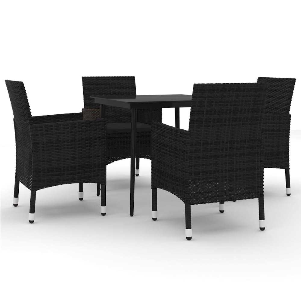 Garden Dining Set Black PE rattan, steel, glass Garden Dining Set. Picture 2