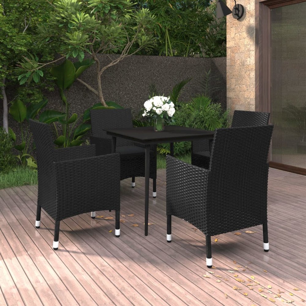 Garden Dining Set Black PE rattan, steel, glass Garden Dining Set. Picture 1