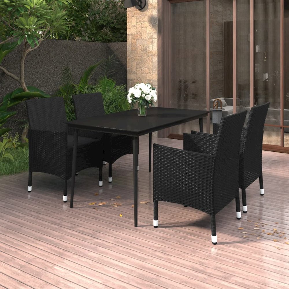 Garden Dining Set Black PE rattan, Steel, Glass Medium Seats Many. Picture 1