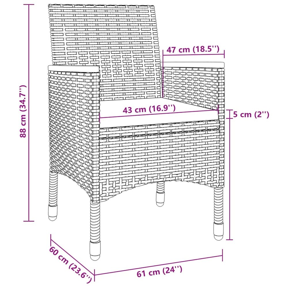 Garden Dining Set Table: Black, Chairs: Grey, Cushions: Dark Grey. Picture 8