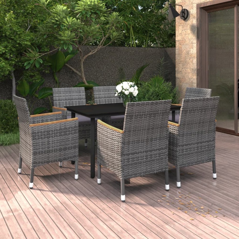 Garden Dining Set Table: Black, Chairs: Grey, Cushions: Dark Grey. Picture 1