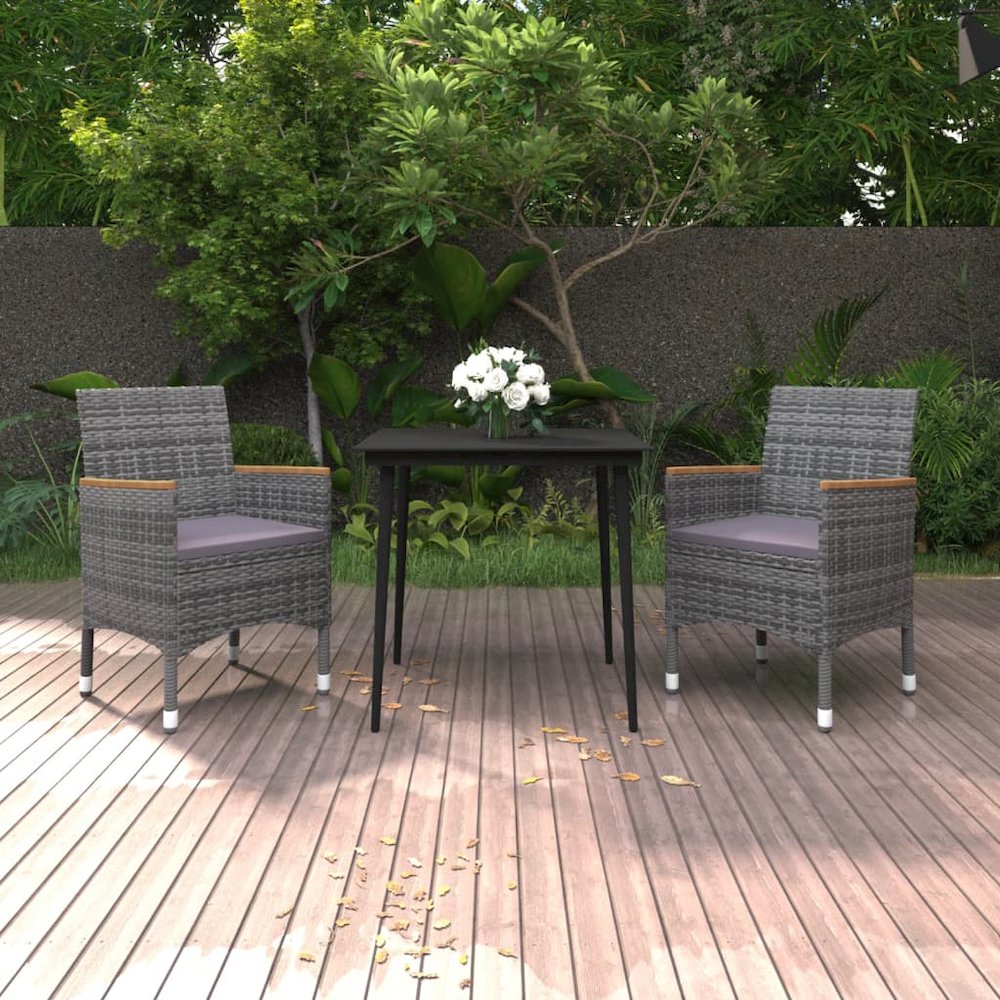 Garden Dining Set Grey PE Rattan Medium Durable. Picture 1