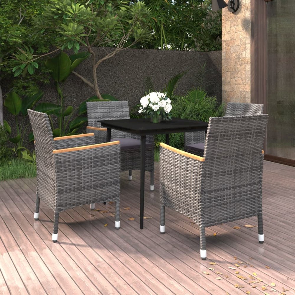 Garden Dining Set Grey PE Rattan Plenty of room for dining. Picture 1