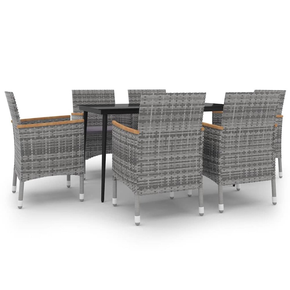 Garden Dining Set Poly rattan: Grey, Cushions: Dark grey, Table: Black. Picture 2