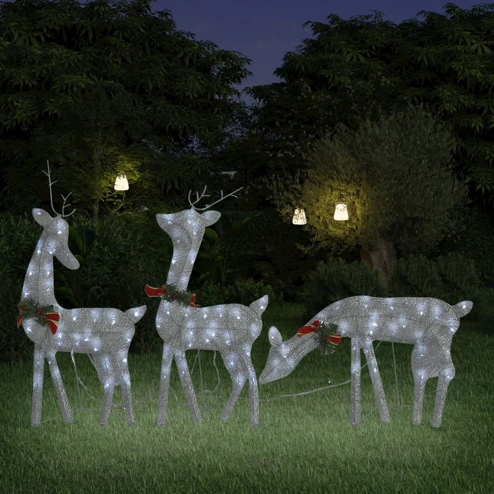 Christmas Reindeer Family Set of 3 Silver Fabric Large. Picture 1