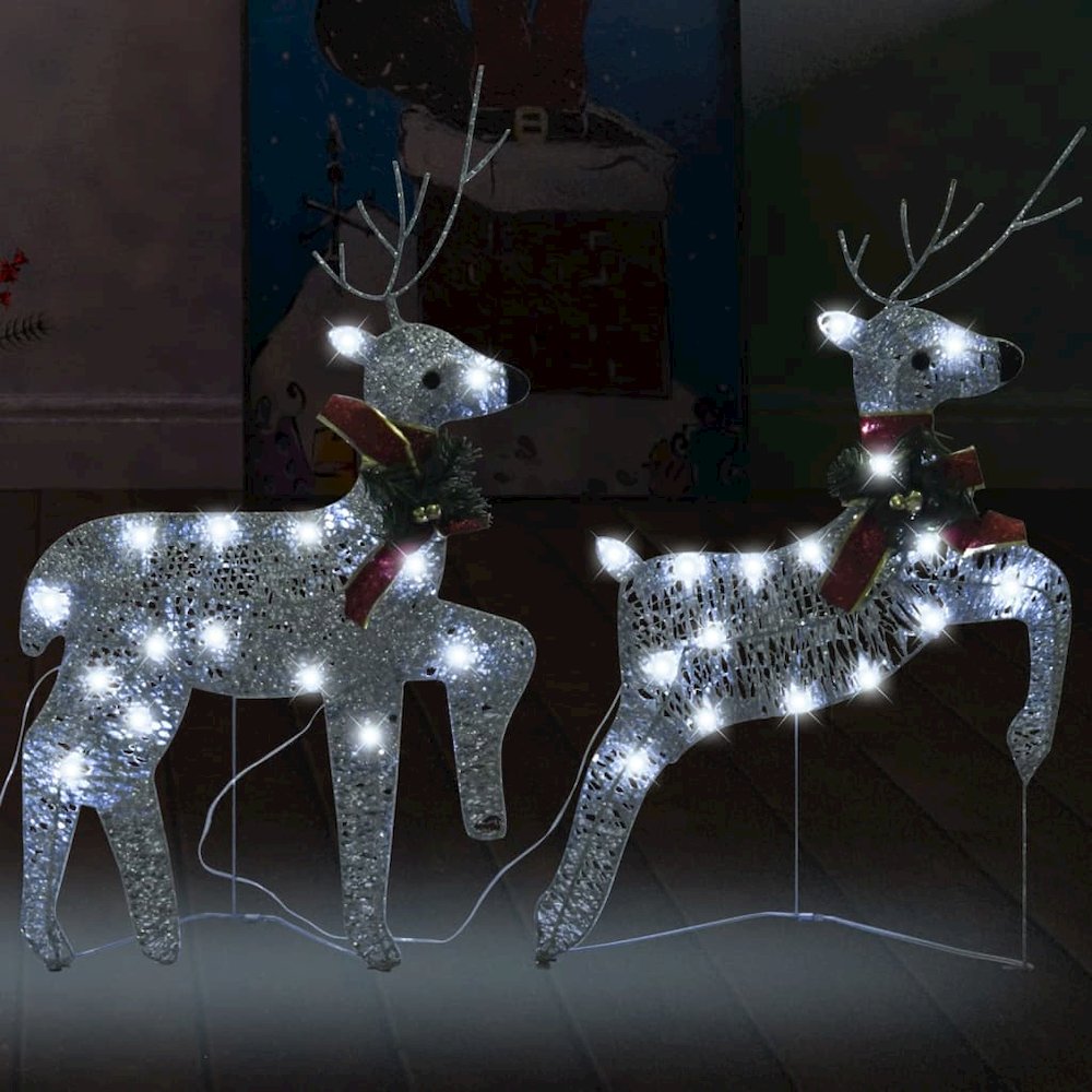 Christmas Reindeer Set of 2 Silver Mesh and Metal Medium. Picture 1