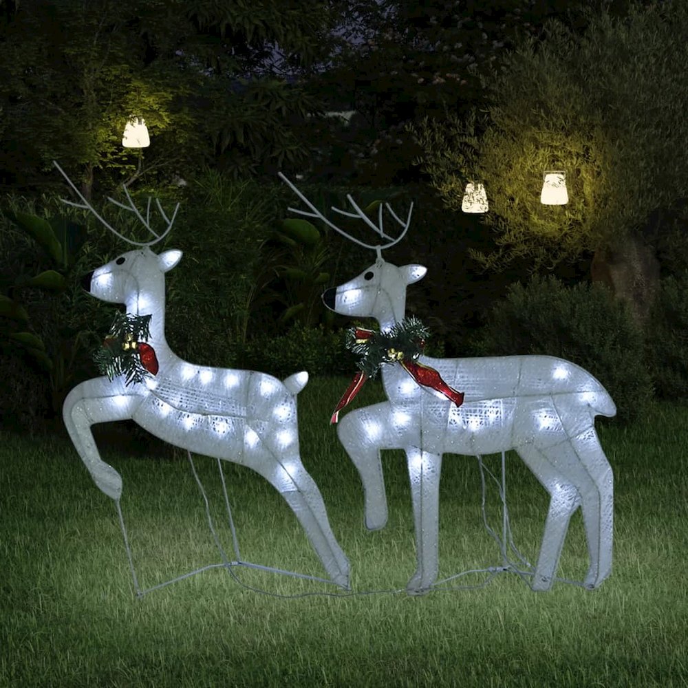 Christmas Reindeer Set of 2 White Mesh Medium Decorative Inlays. Picture 1