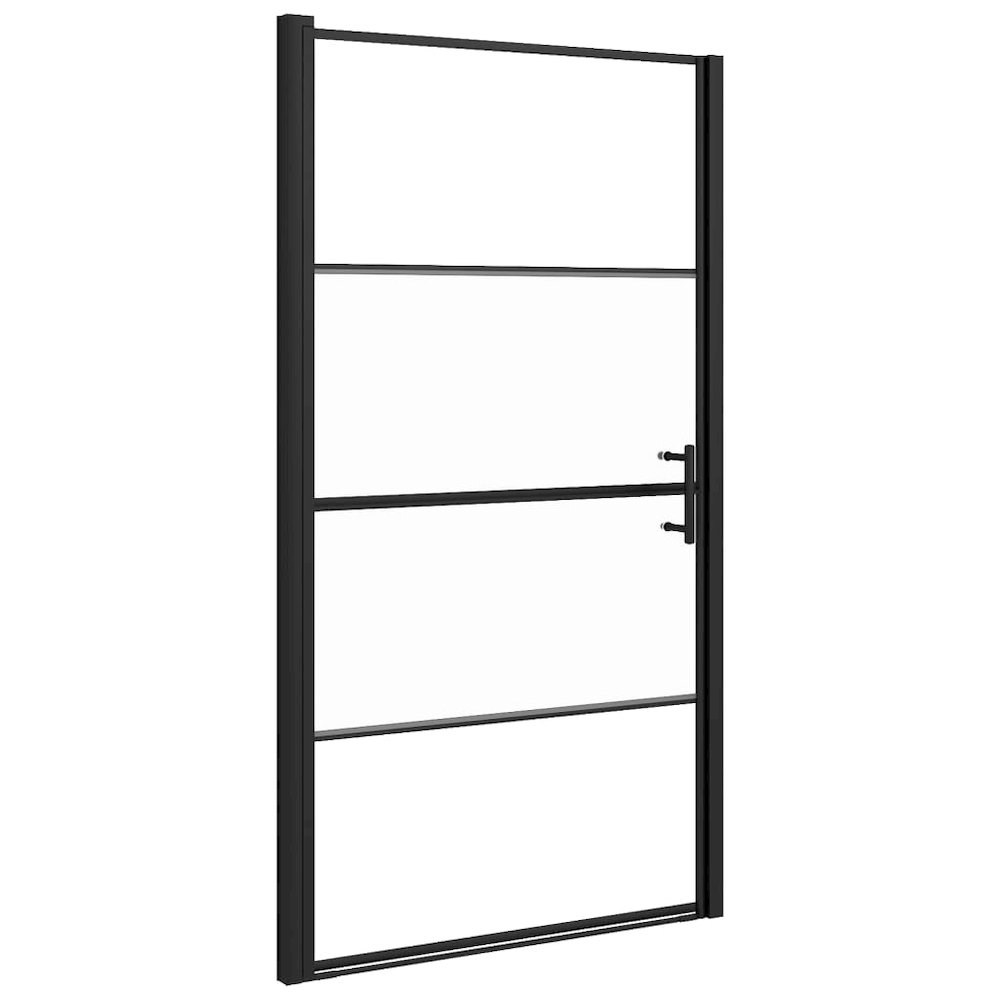 Shower Door 39.4"x70.1" Half Frosted Tempered Glass Black. Picture 2