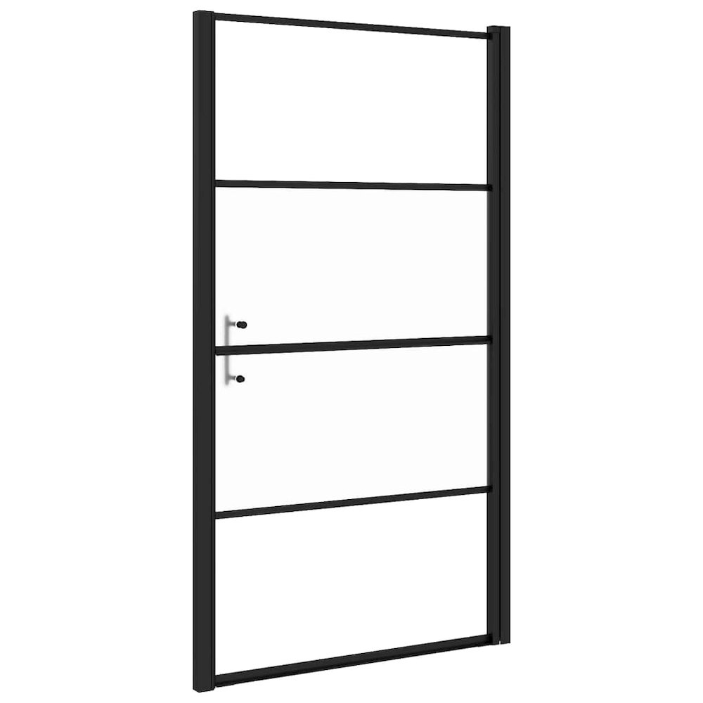 Shower Door 39.4"x70.1" Half Frosted Tempered Glass Black. Picture 5