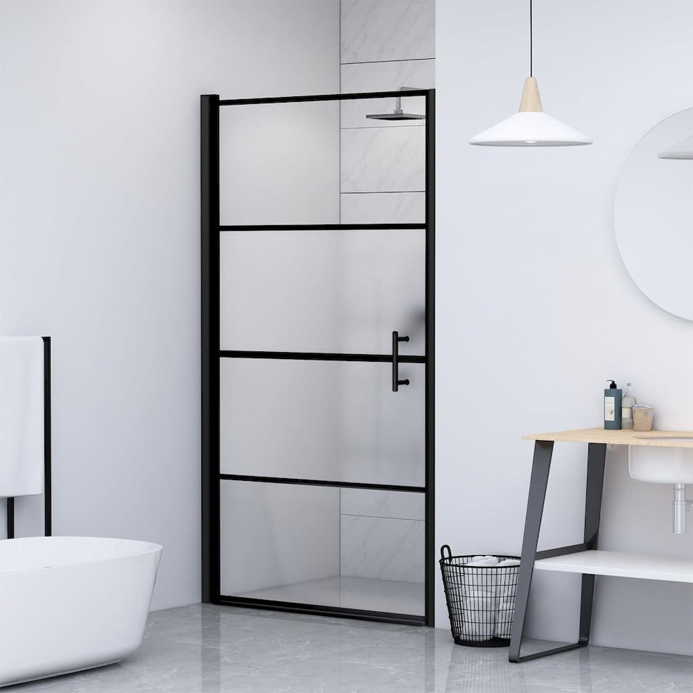 Shower Door 39.4"x70.1" Half Frosted Tempered Glass Black. Picture 1