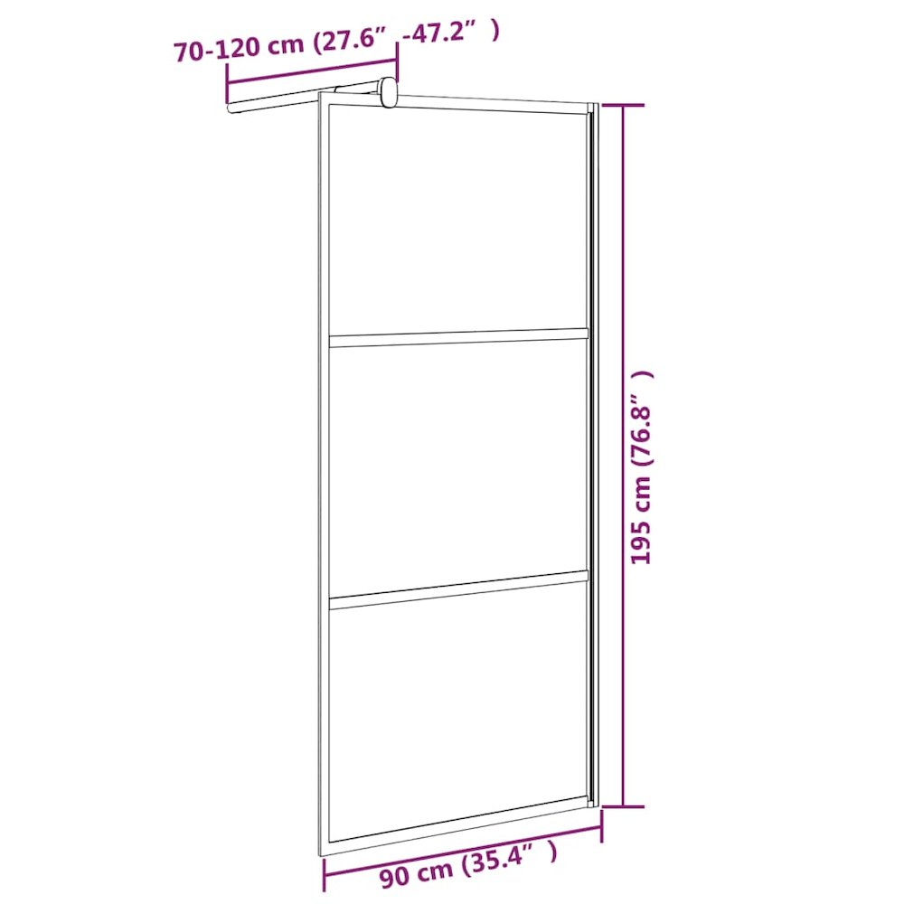 Walk-in Shower Wall 35.4"x76.8" Half Frosted ESG Glass Black. Picture 7