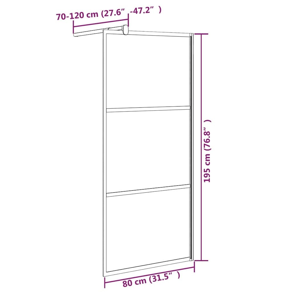 Walk-in Shower Wall 31.5"x76.8" Frosted ESG Glass Black. Picture 7