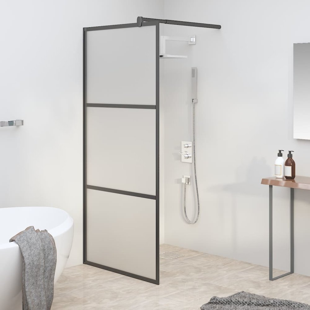 Walk-in Shower Wall 31.5"x76.8" Frosted ESG Glass Black. Picture 1