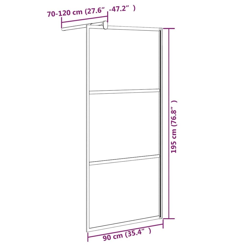Walk-in Shower Wall 35.4"x76.8" Frosted ESG Glass Black. Picture 7