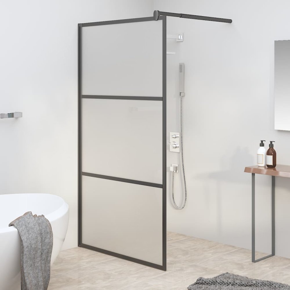 Walk-in Shower Wall 45.3"x76.8" Frosted ESG Glass Black. Picture 1
