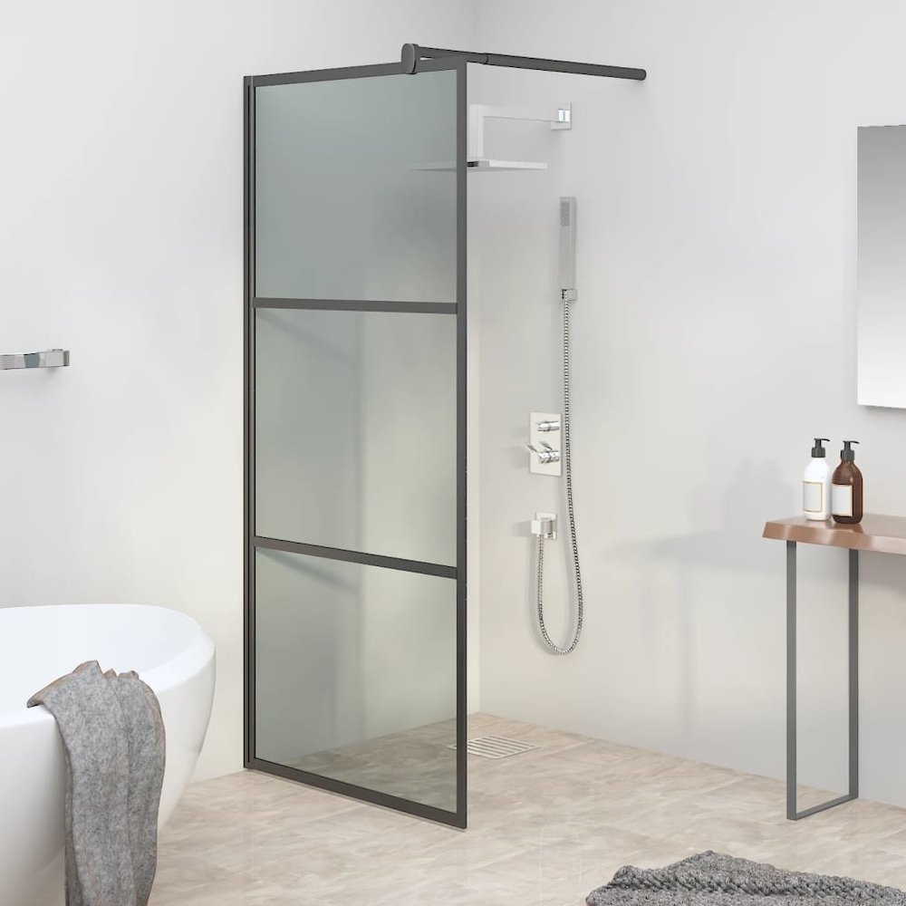 Walk-in Shower Wall 31.5"x76.8" Dark ESG Glass Black. Picture 1