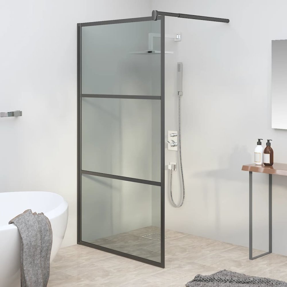Walk-in Shower Wall 39.4"x76.8" Dark ESG Glass Black. Picture 1