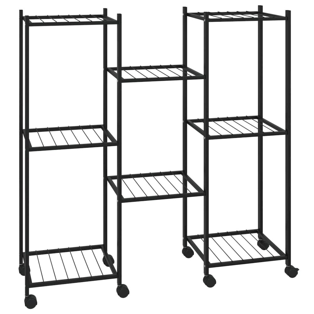 Flower Stand Black Powder-Coated Iron Tall Rollable. Picture 2