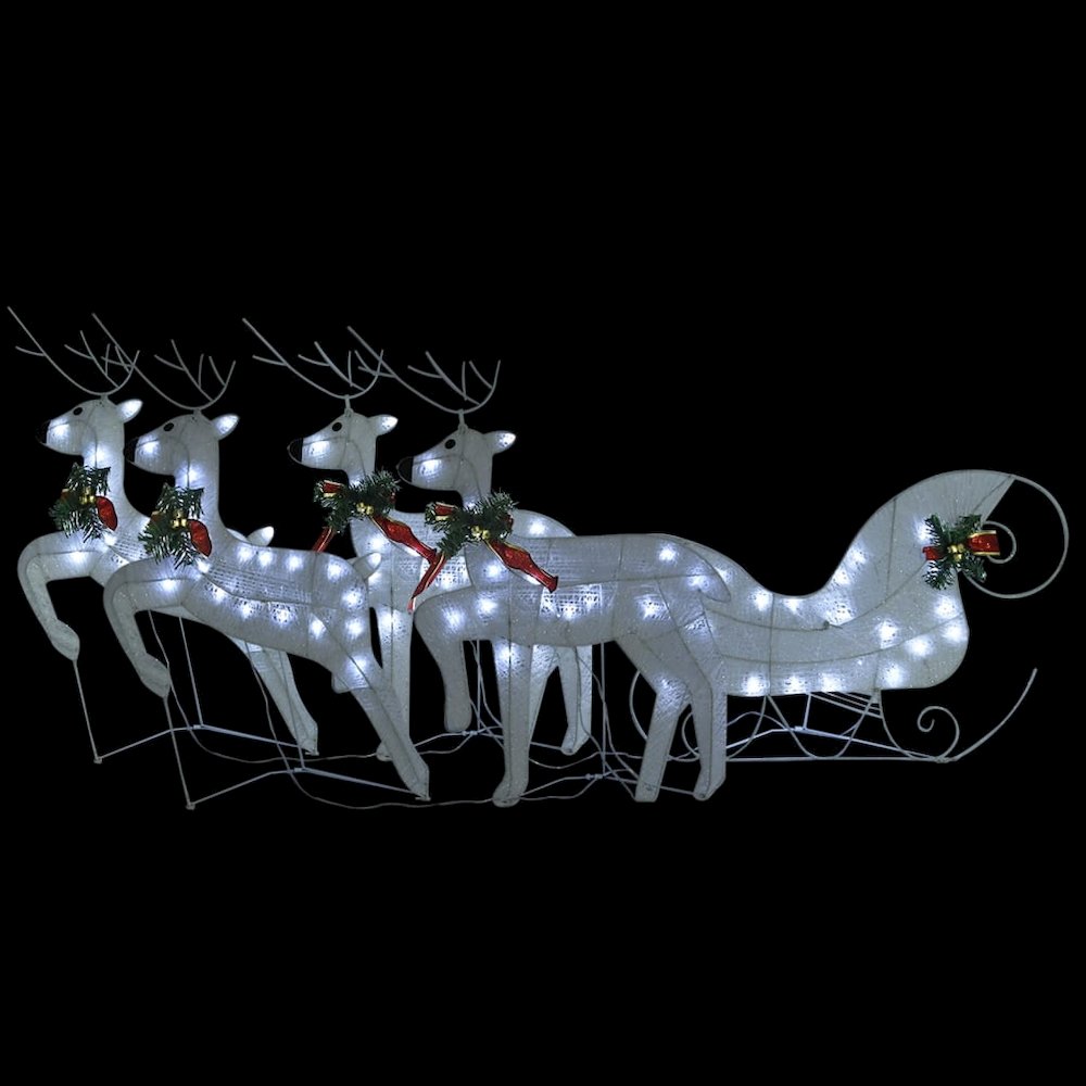 Reindeer And Sleigh Christmas Decoration Set of 4 White Mesh, Metal. Picture 2