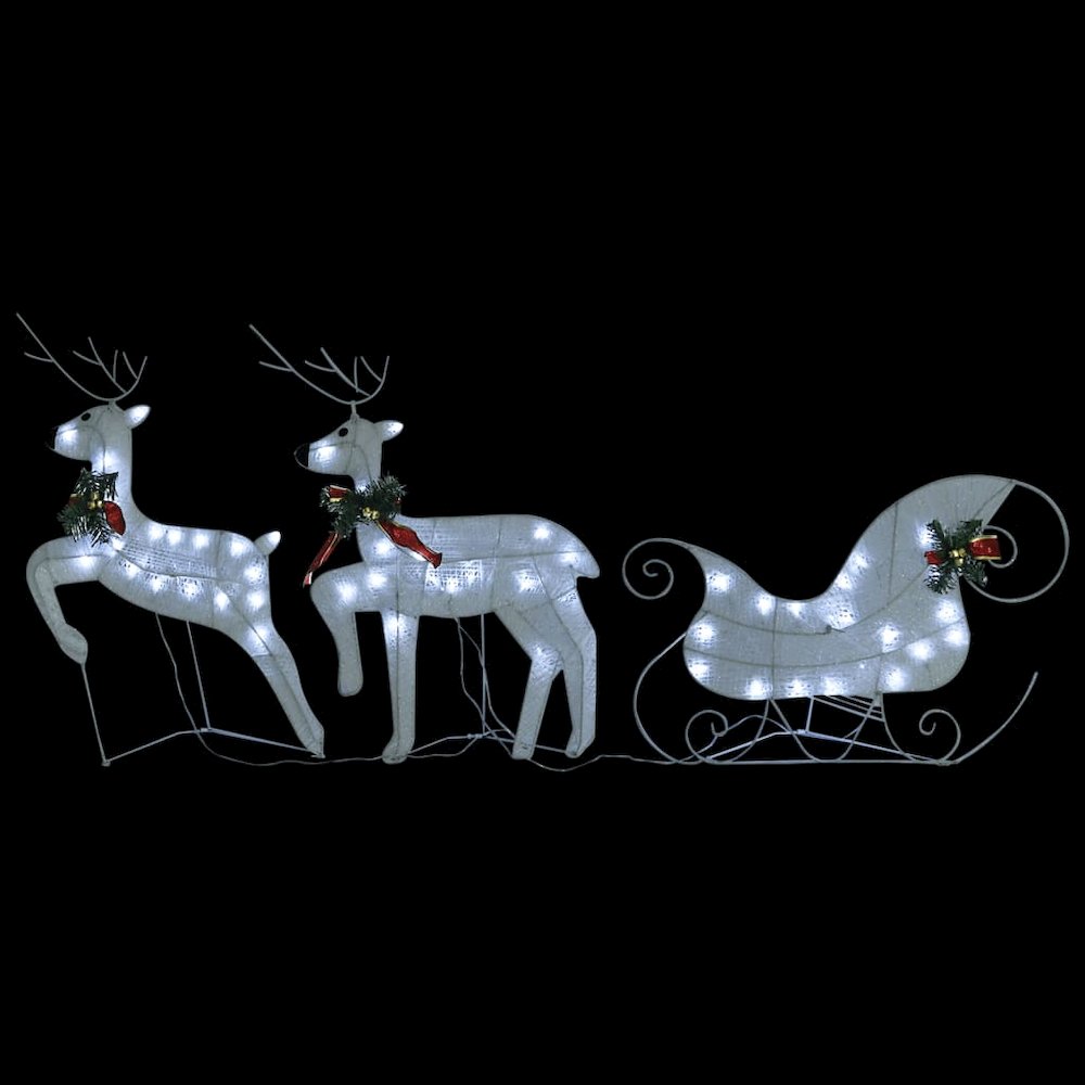 Reindeer And Sleigh Christmas Decoration Set of 4 White Mesh, Metal. Picture 3