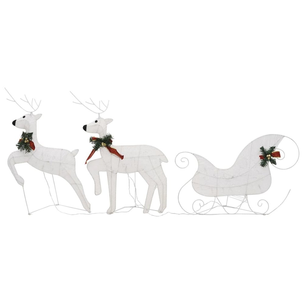 Reindeer And Sleigh Christmas Decoration Set of 4 White Mesh, Metal. Picture 5