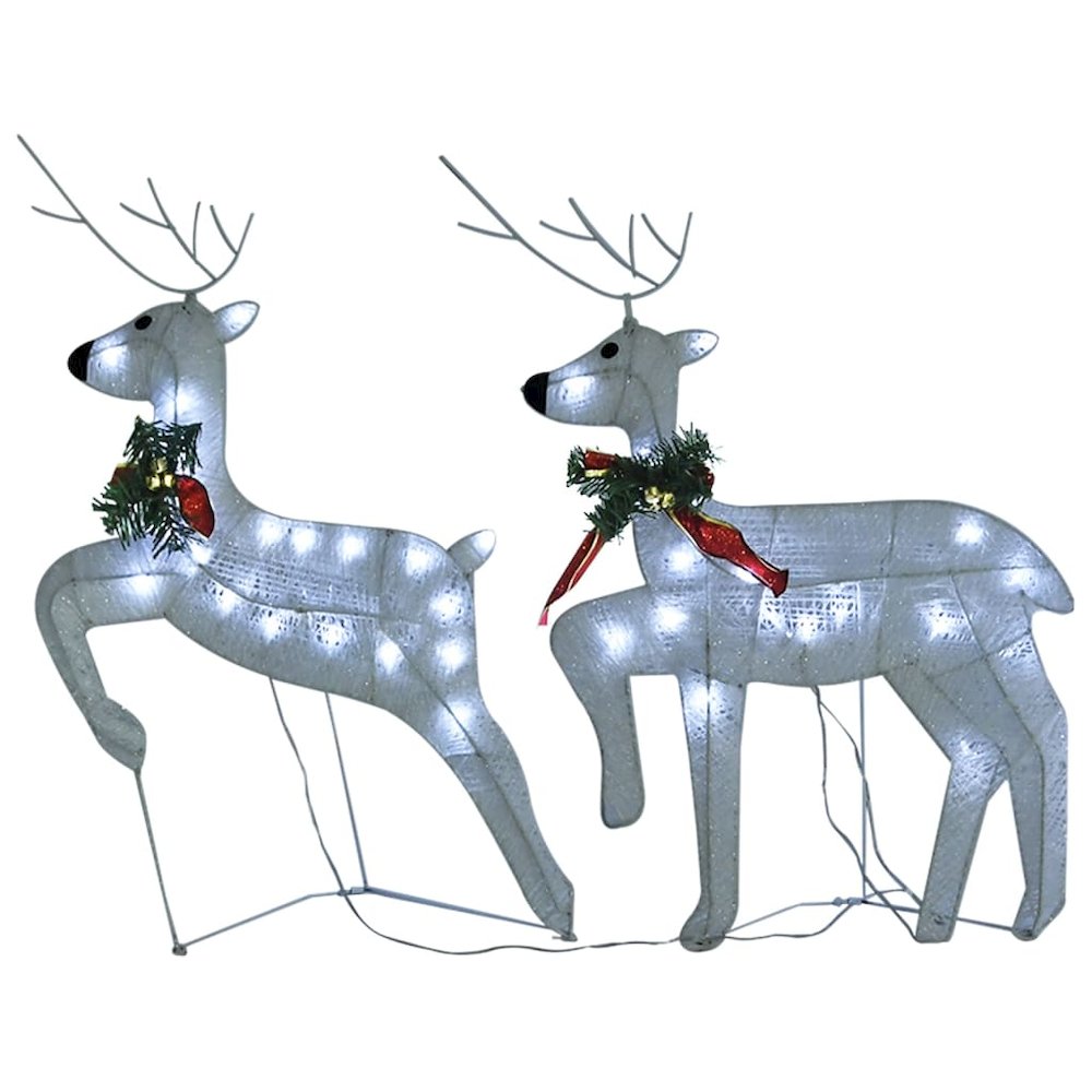 Reindeer And Sleigh Christmas Decoration Set of 4 White Mesh, Metal. Picture 6