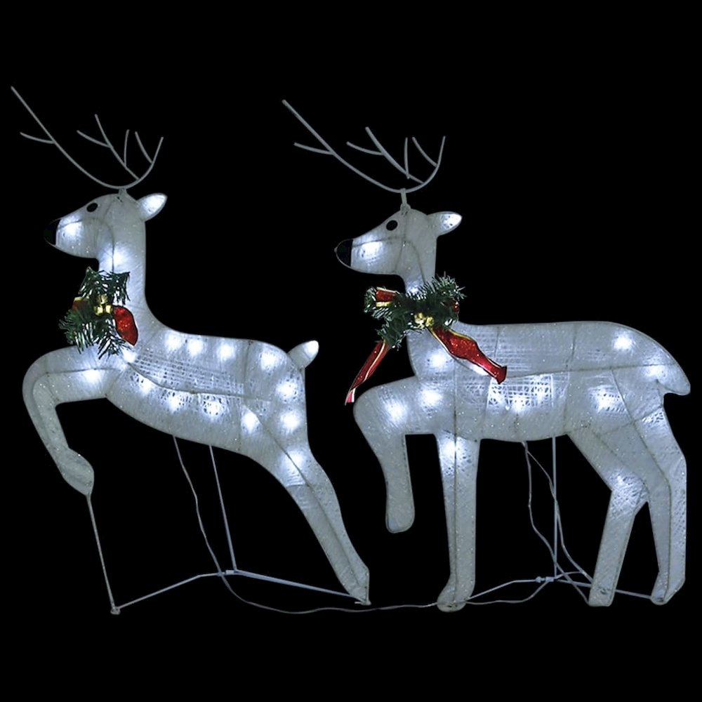 Reindeer And Sleigh Christmas Decoration Set of 4 White Mesh, Metal. Picture 7