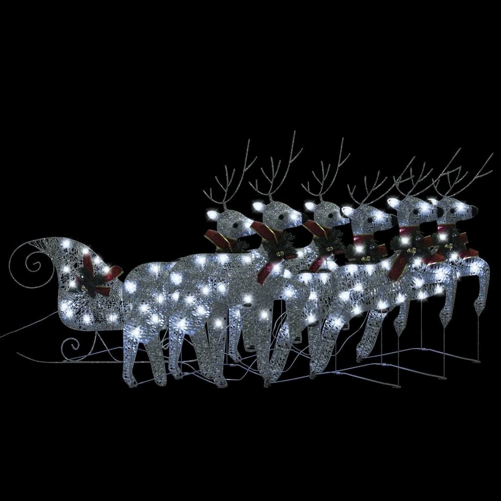 Reindeer And Sleigh Christmas Decoration Set of 6 Silver. Picture 2