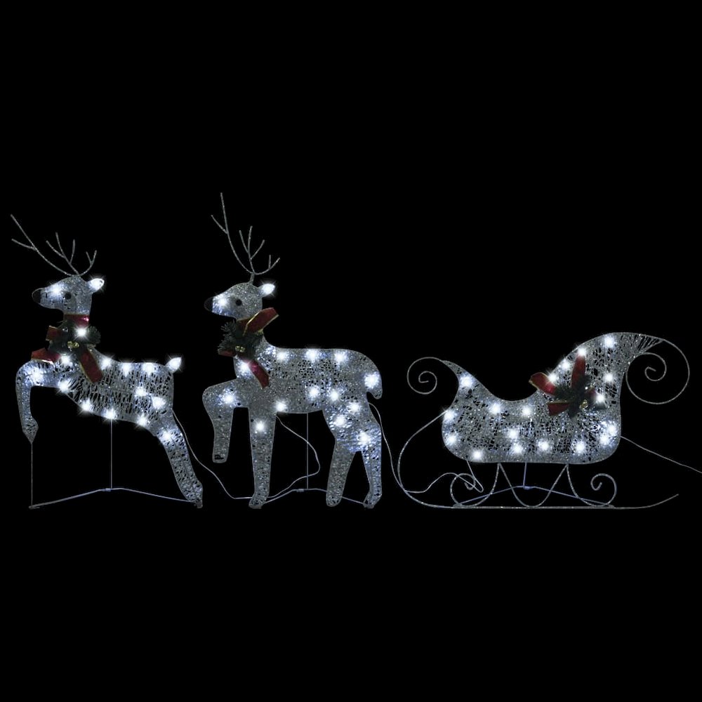 Reindeer And Sleigh Christmas Decoration Set of 6 Silver. Picture 3