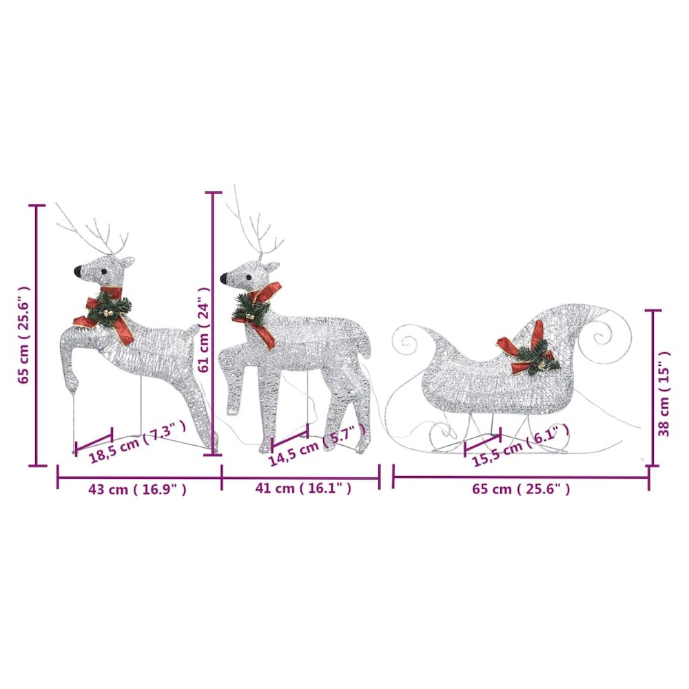 Reindeer And Sleigh Christmas Decoration Set of 6 Silver. Picture 10