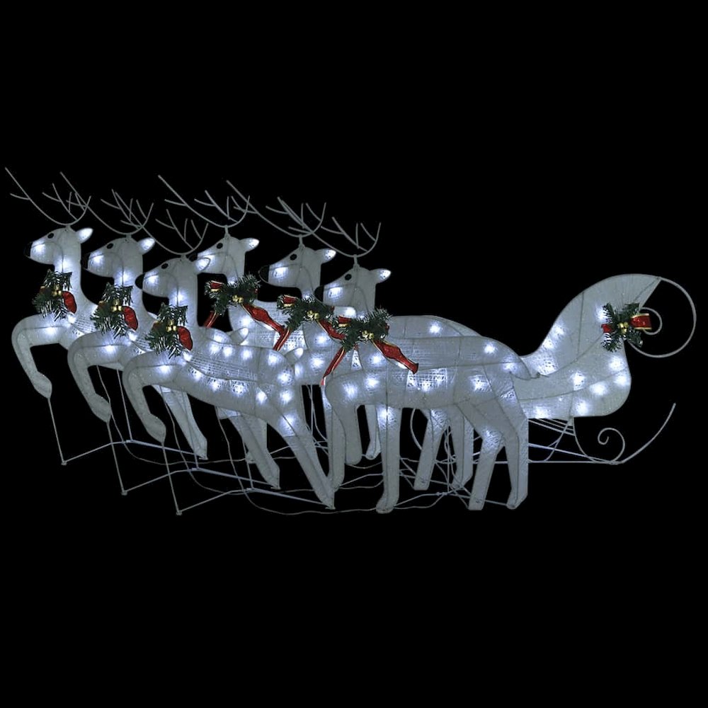 Reindeer and Sleigh Christmas Decoration Set of 6 White Mesh. Picture 2