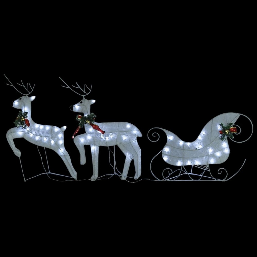 Reindeer and Sleigh Christmas Decoration Set of 6 White Mesh. Picture 3