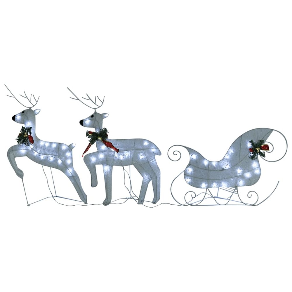 Reindeer and Sleigh Christmas Decoration Set of 6 White Mesh. Picture 4